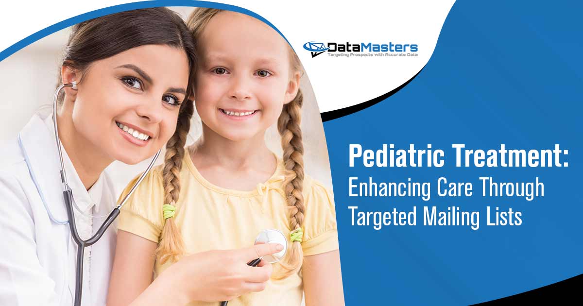 Smiling child representing the success of Datamasters, with text overlay emphasizing Pediatric Treatment: Enhancing Care Through Targeted Mailing Lists, resonating with the page's focus on healthcare advancements for children.