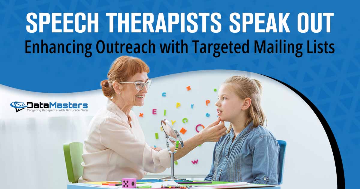 Image of a speech therapist, featuring Datamasters and highlighting 'Speech Therapists Speak Out: Enhancing Outreach with Targeted Mailing Lists,' aligning with the page's focus on improving communication and outreach strategies for speech therapy professionals.