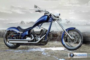 Image of a blue painted custom built motorcyle