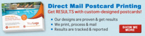 Image of a postcard featuring the Datamasters logo and highlighting the use of direct mail postcards, ensuring it aligns with the page's context on effective marketing strategies.